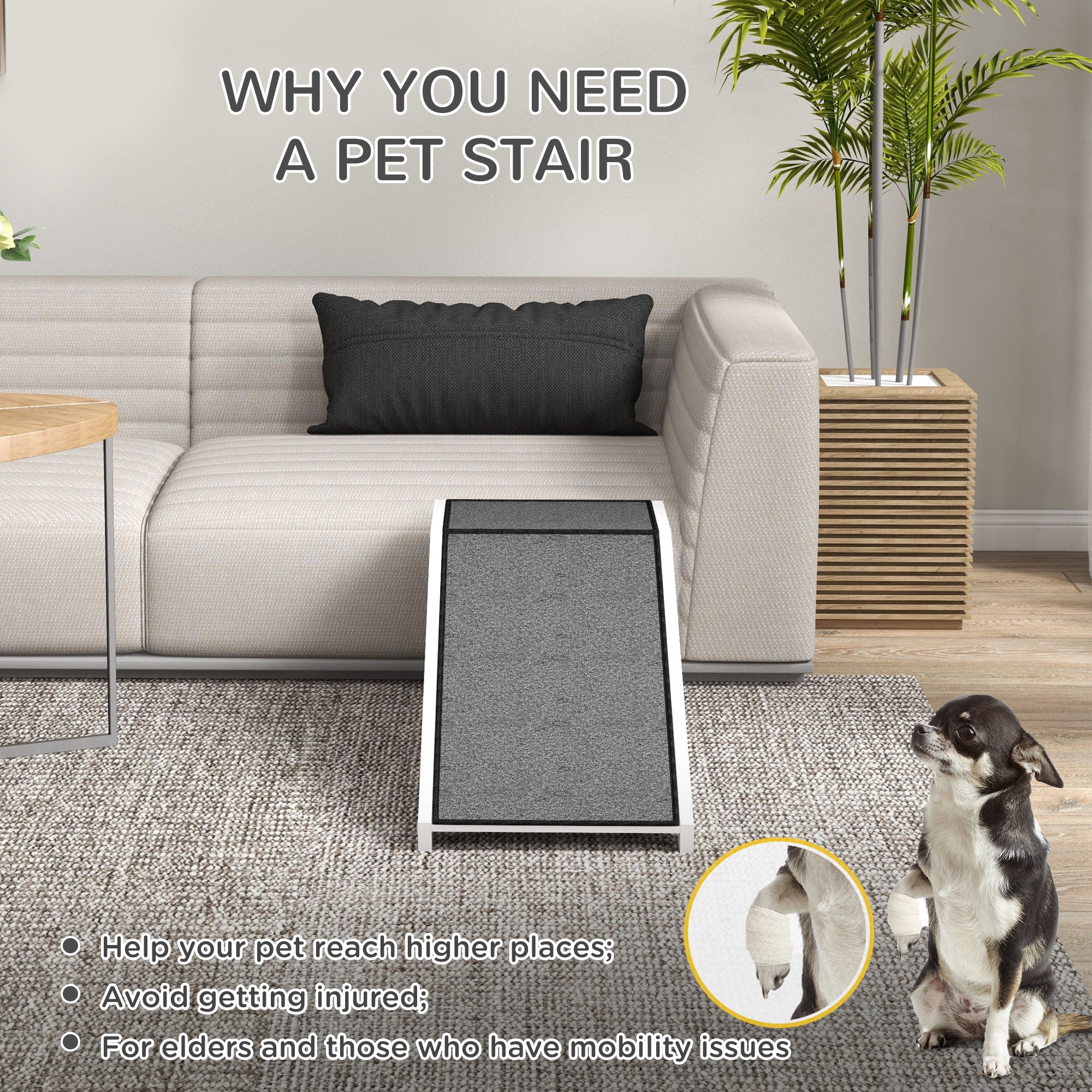 49" Pet Ramp for Dogs & Cats with Non-Slip Carpet, White