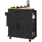 Rolling Island with Wheels for Kitchen, Kitchen Island on Rollers with Power Outlets, Drawer, and Doors, Black