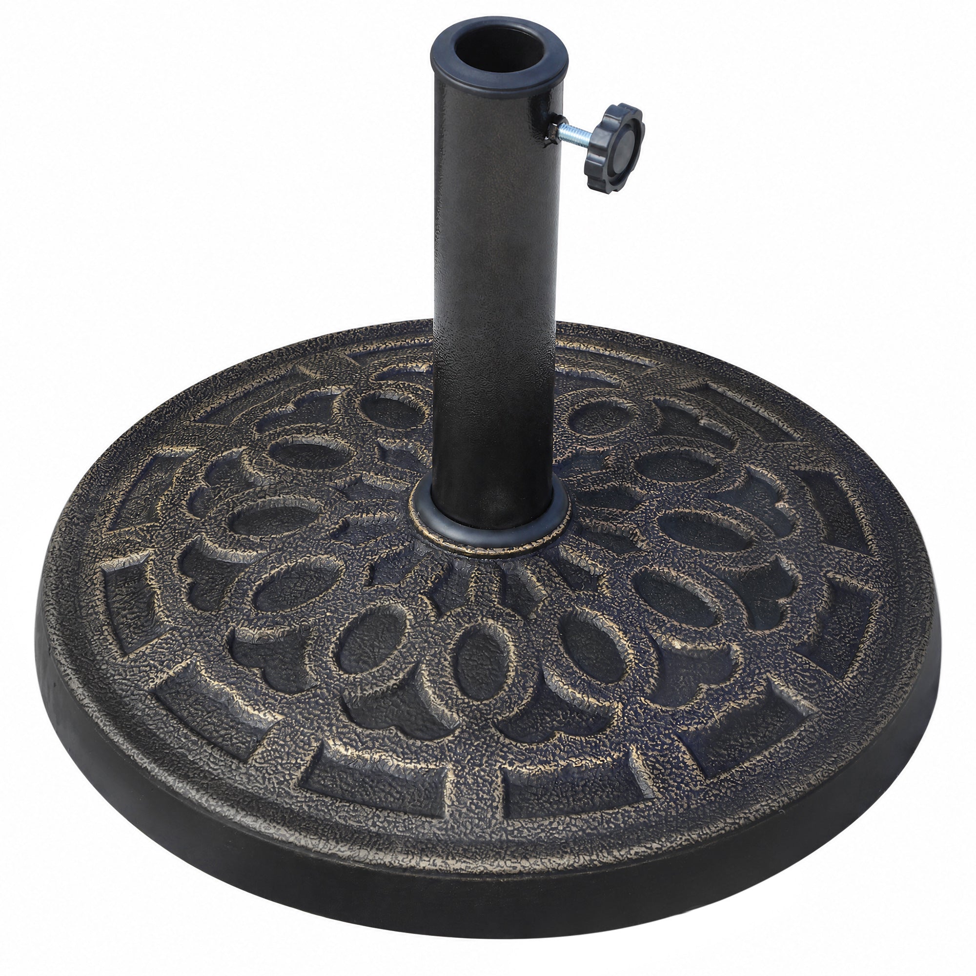 26lbs Heavy Duty Umbrella Base, 17" Umbrella Stand Outdoor Base with Decorative Pattern, for Patio, Outdoor, Swimming Pool, Bronze