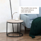 Round Nesting Tables Set of 2, Stacking Coffee Table Set with Metal Frame for Living Room, Grey