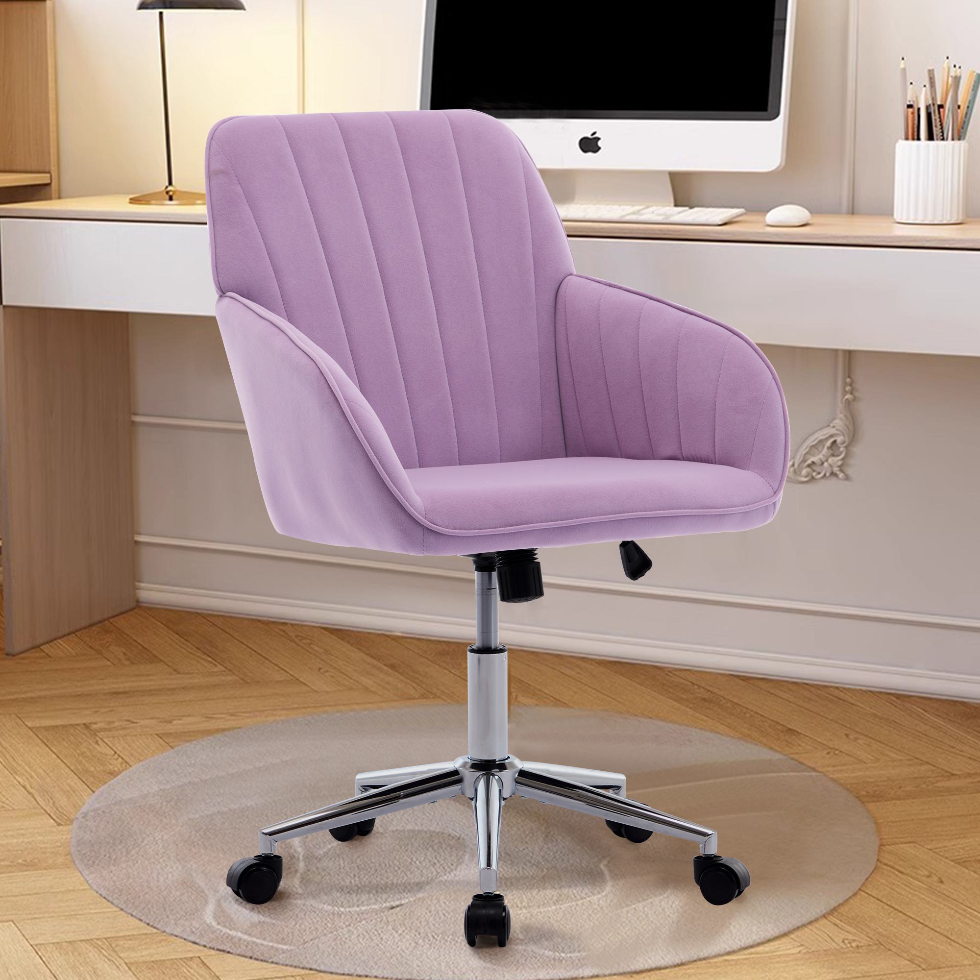 Adjustable Ergonomic Swivel Chair with Memory Foam Cushion and Lumbar Support, Office Chair with Silver Base, 25" L x 23" W x 38" H, Lilac