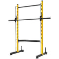 Squat Rack with Pull Up Bar and Barbell Bar Adjustable Bench Press Multi-Function Weight Lifting Half Rack, Yellow