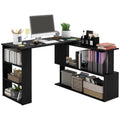 L Shaped Desk, Corner Computer Desk, 360 Degree Rotating Home Office Desk with Storage Shelves, Writing Table Workstation, Black