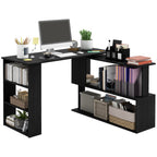 L Shaped Desk, Corner Computer Desk, 360 Degree Rotating Home Office Desk with Storage Shelves, Writing Table Workstation, Black