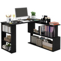L Shaped Desk, Corner Computer Desk, 360 Degree Rotating Home Office Desk with Storage Shelves, Writing Table Workstation, Black