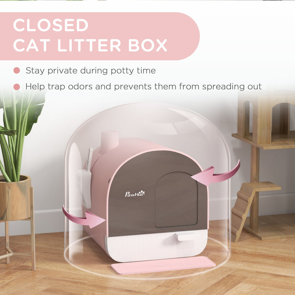 Cat Litter Box with Lid with Scoop and Filter, Pink