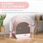 Cat Litter Box with Lid with Scoop and Filter, Pink