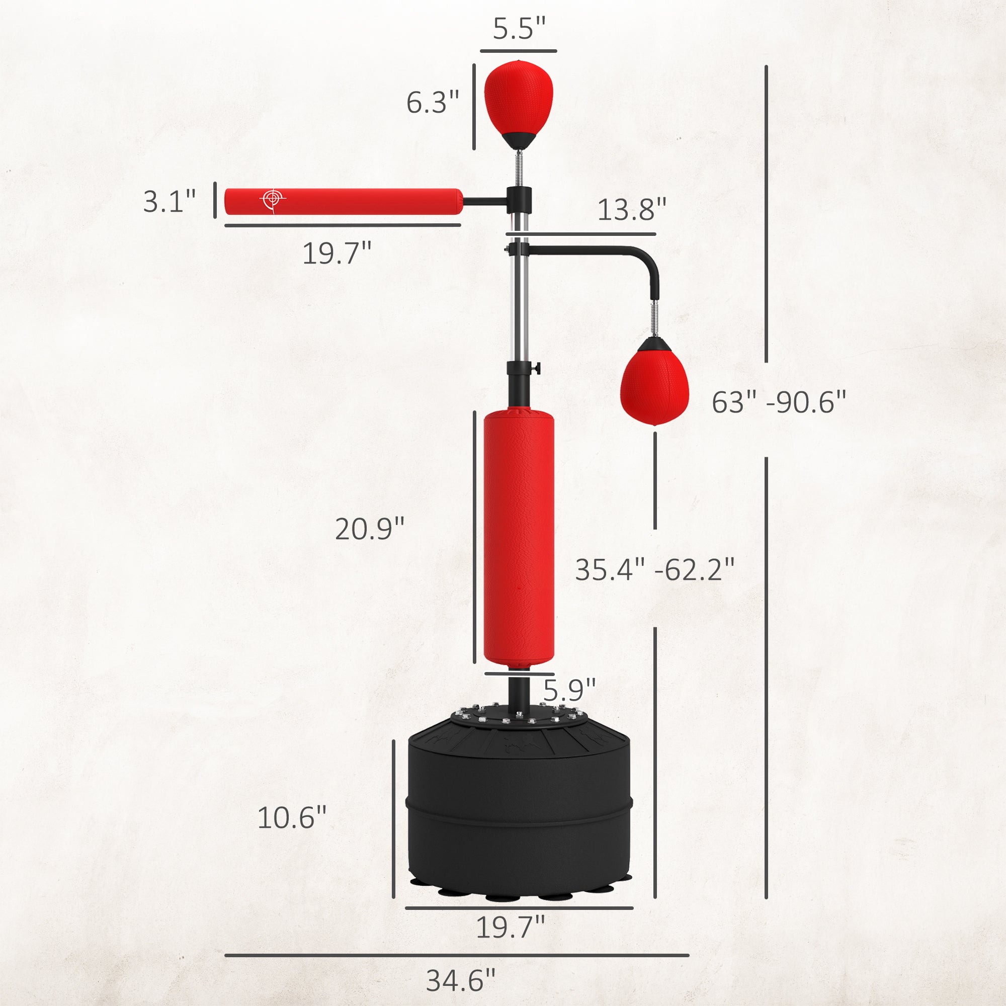 4-in-1 Boxing Punching Bag Stand with 2 Speedballs, 360° Relax Bar, & PU-Wrapped Bag & Adjustable Height, Red
