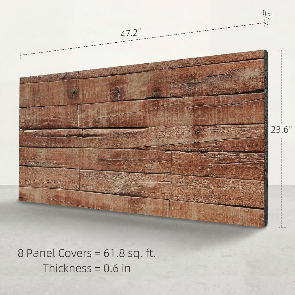 8-Pack 3D Faux Wood Wall Panels, Lightweight Polyurethane Panels for Interior and Exterior Accent Walls, Brown