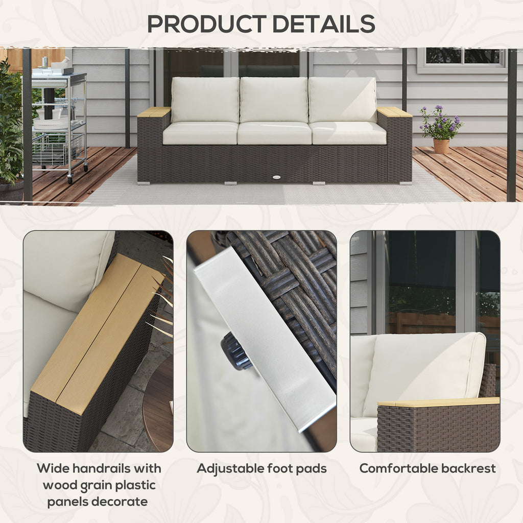 3-Seat Outdoor Patio Sofa, PE Wicker Outdoor Couch with Extra Wide Deep Seat, Wide Armrests 4" Cushions, Beige