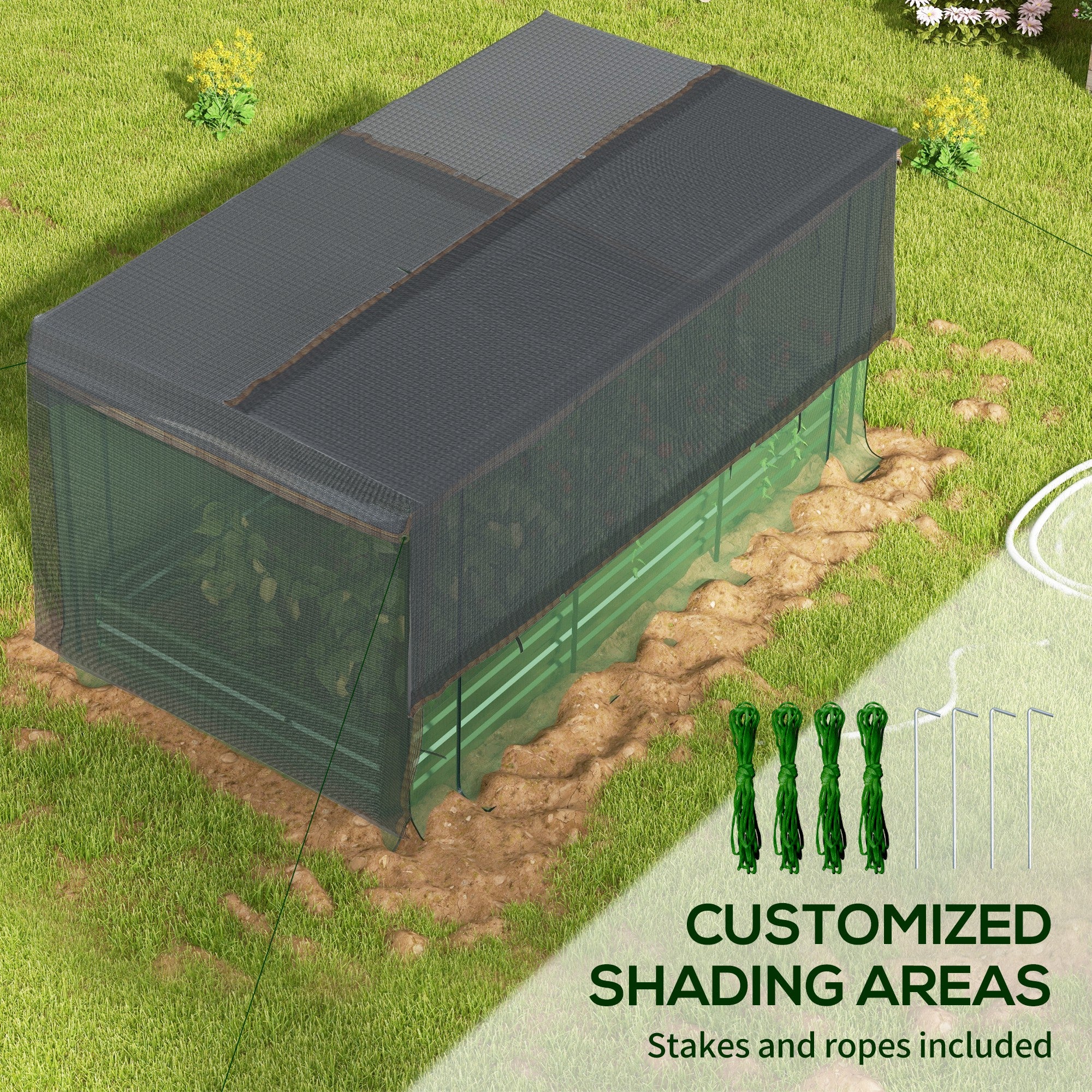 Galvanized Steel Planter Box with Crop Cage and Shade Cloth, Raised Garden Bed for Flowers, Veggies and Herbs, Green