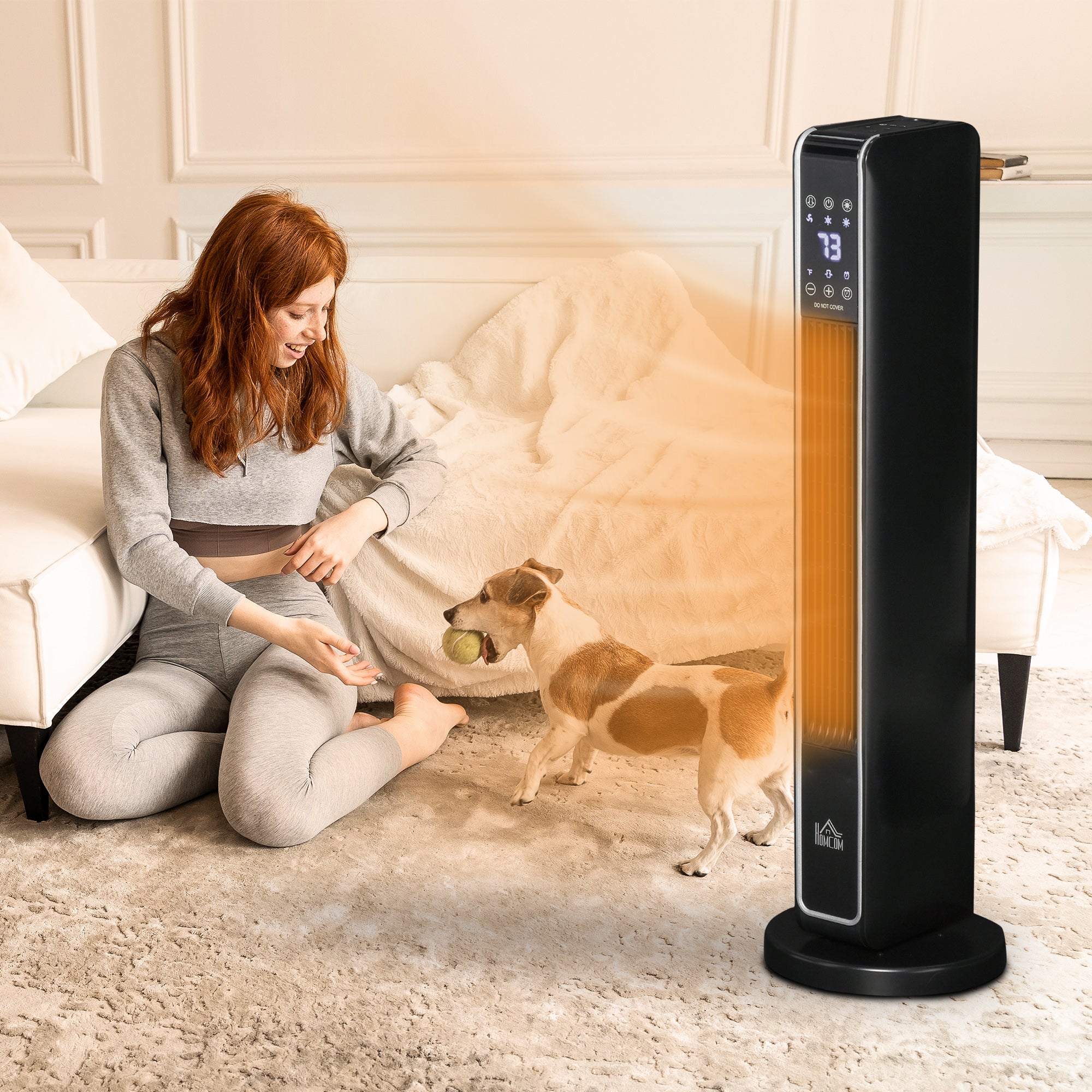 2-In-1 Portable Electric Tower Heater, Oscillating Space Heater for Indoor Use with Remote Control, 8H Timer, Three Heating Modes(High, Low, Fan), 750W / 1500W, Black