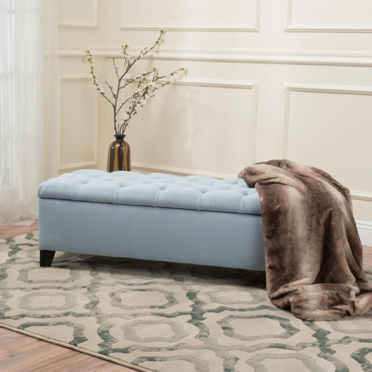 Storage Ottoman with Contemporary Design, Upholstered Seating, Versatile Storage Bench, 51" L x 17.5" W x 17" H, Blue