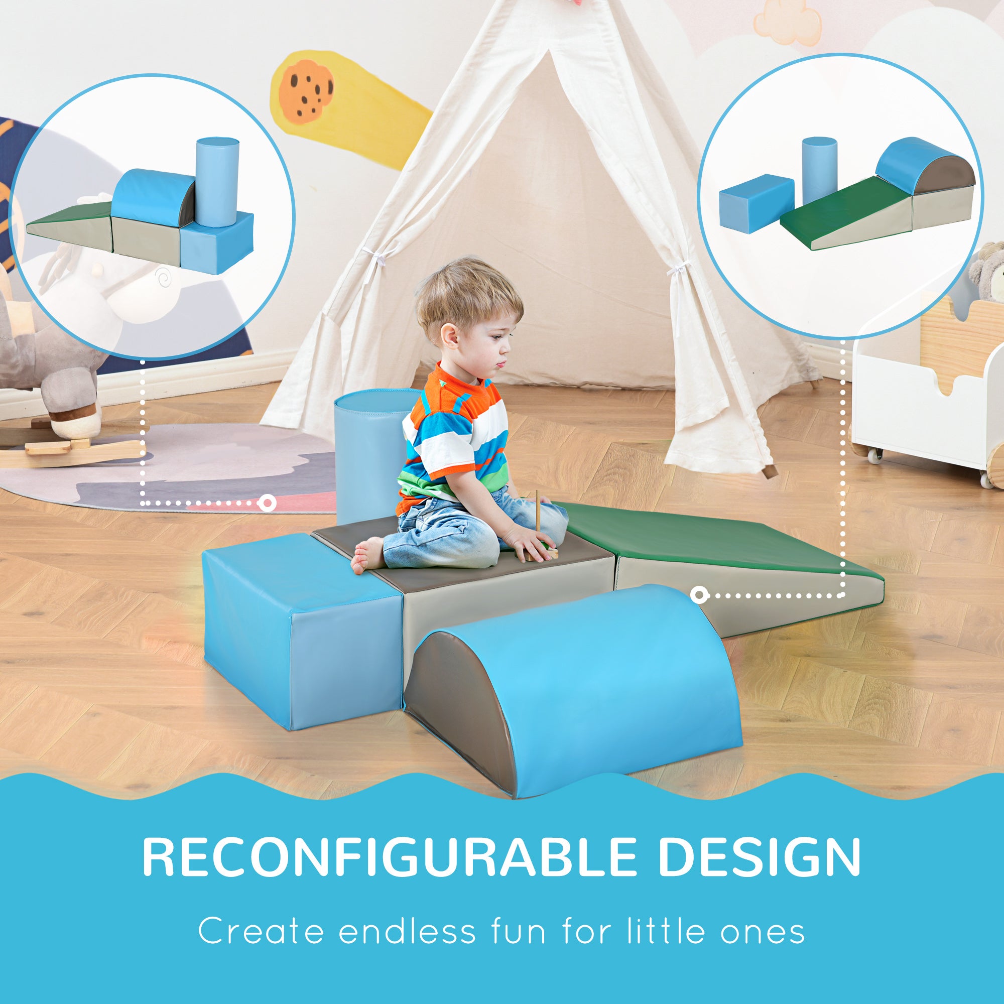 5 Piece Climb and Crawl Activity Play Set, Baby Soft Play Set, Foam Climbing Blocks for Toddlers, Kids Preschooler Indoor Play Equipment Contemporary
