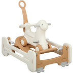 5 in 1 Kids Rocking Horse with Detachable Base, Safety Guardrails, Footrests, Push Handle for Ages 1-3, Brown