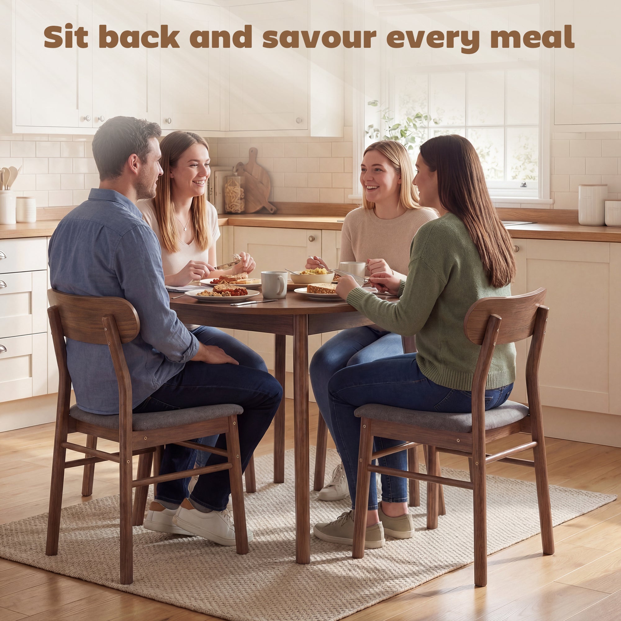 Set of 4 Dining Chairs, Upholstered Dining Room Chairs with Rubberwood Legs and Padded Seat for Kitchen, Gray