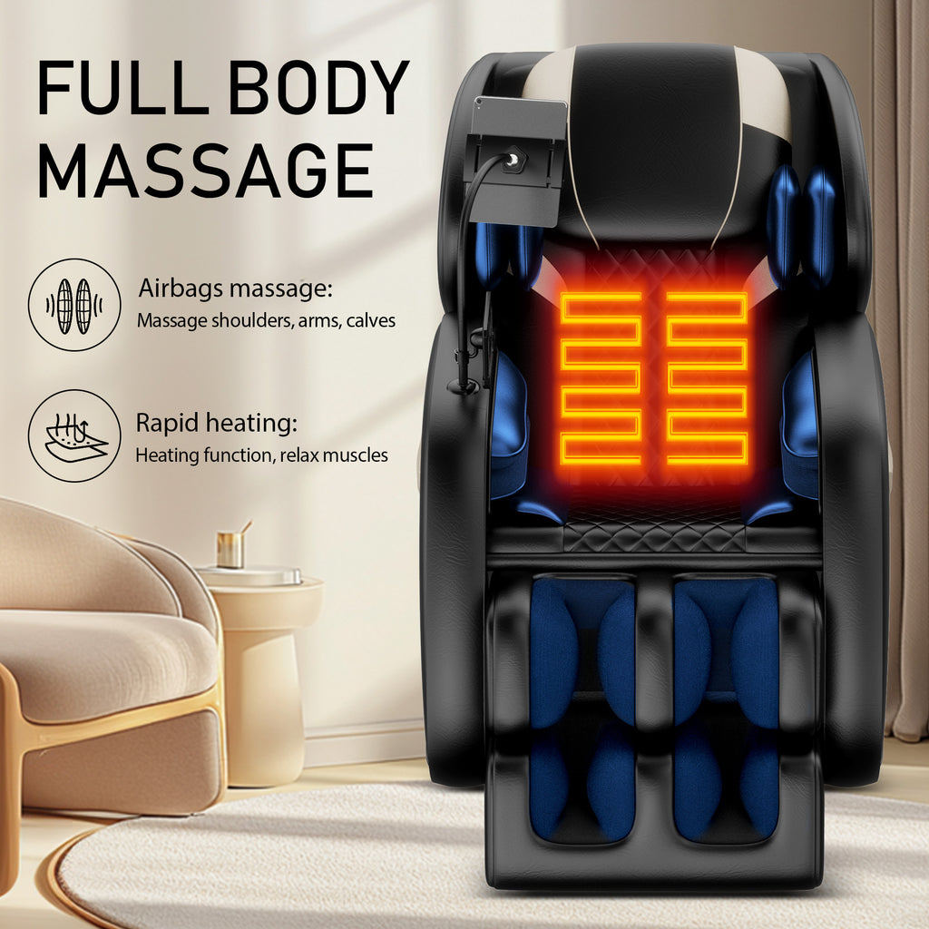 Zero Gravity Massage Recliner with Heating Functions, Full Body Air Pressure, Bluetooth Audio, Adjustable Footrest, 51.5" L x 28" W x 39" H, Black