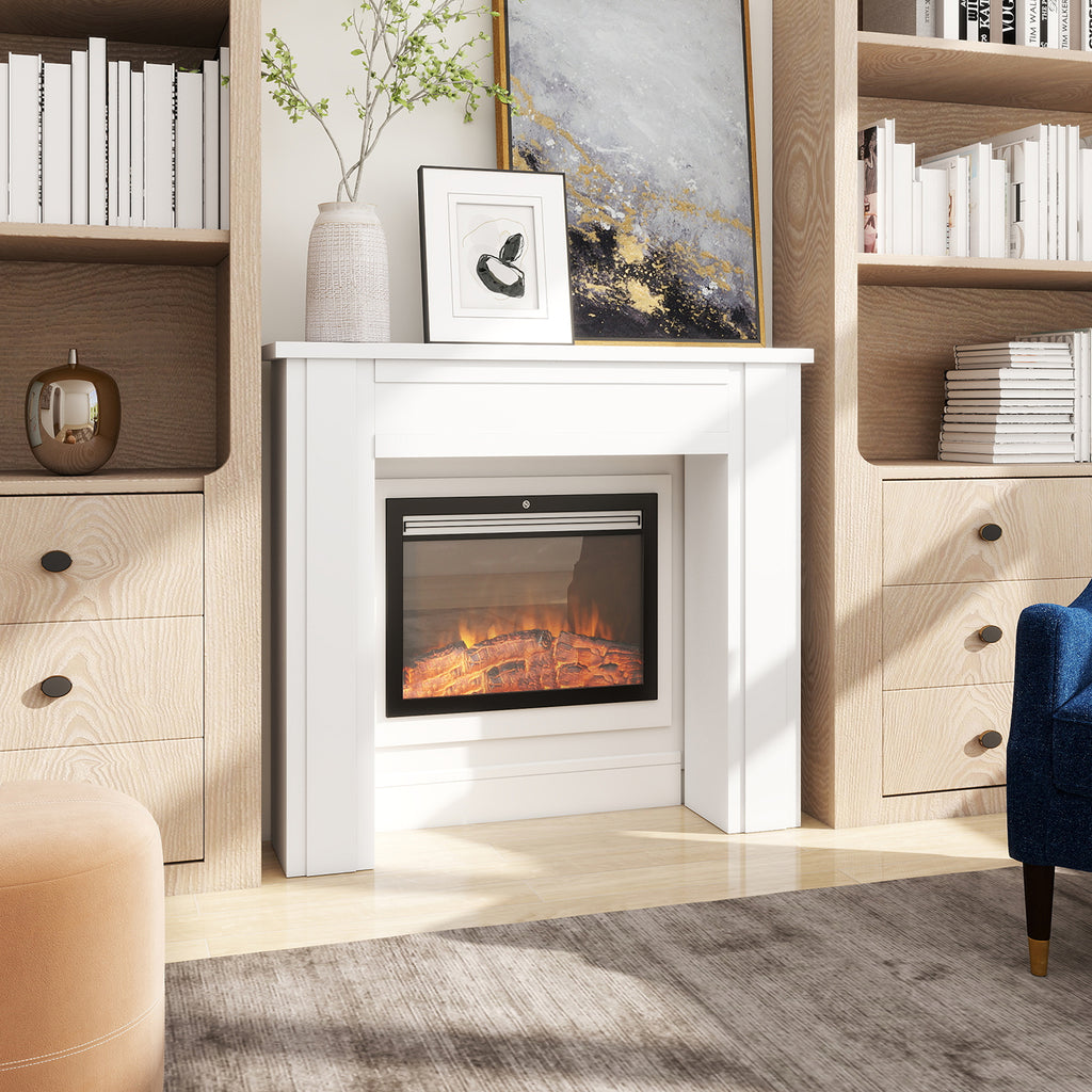 Modern Fireplace Mantel, Freestanding Fireplace Surround with Leg for Electric Fireplaces, 44.7" W x 40" H, White