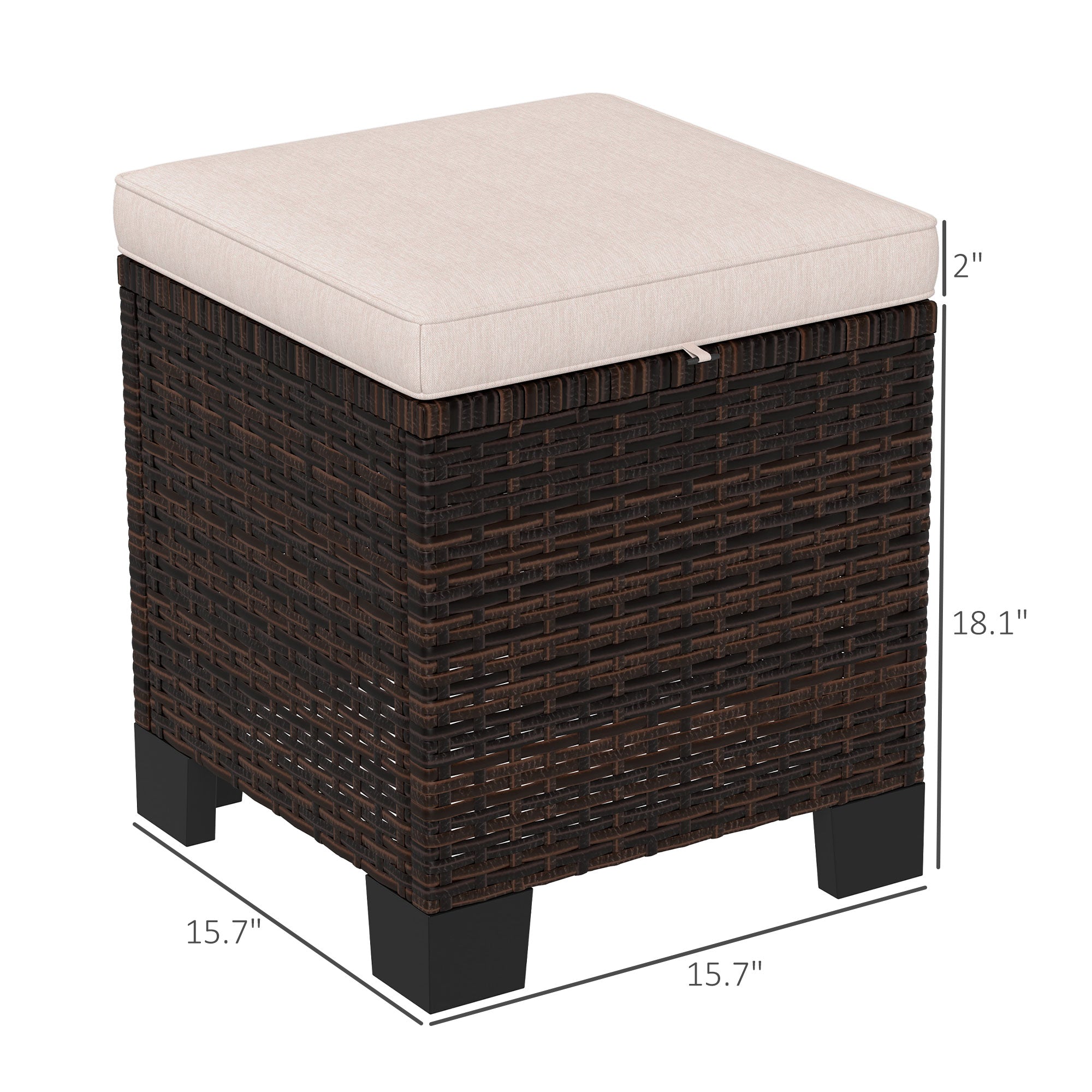 2 Piece Wicker Outdoor Ottomans with Cushions, Rattan Ottoman Footrest and Side Table for Patio, Yard, Poolside, Cream