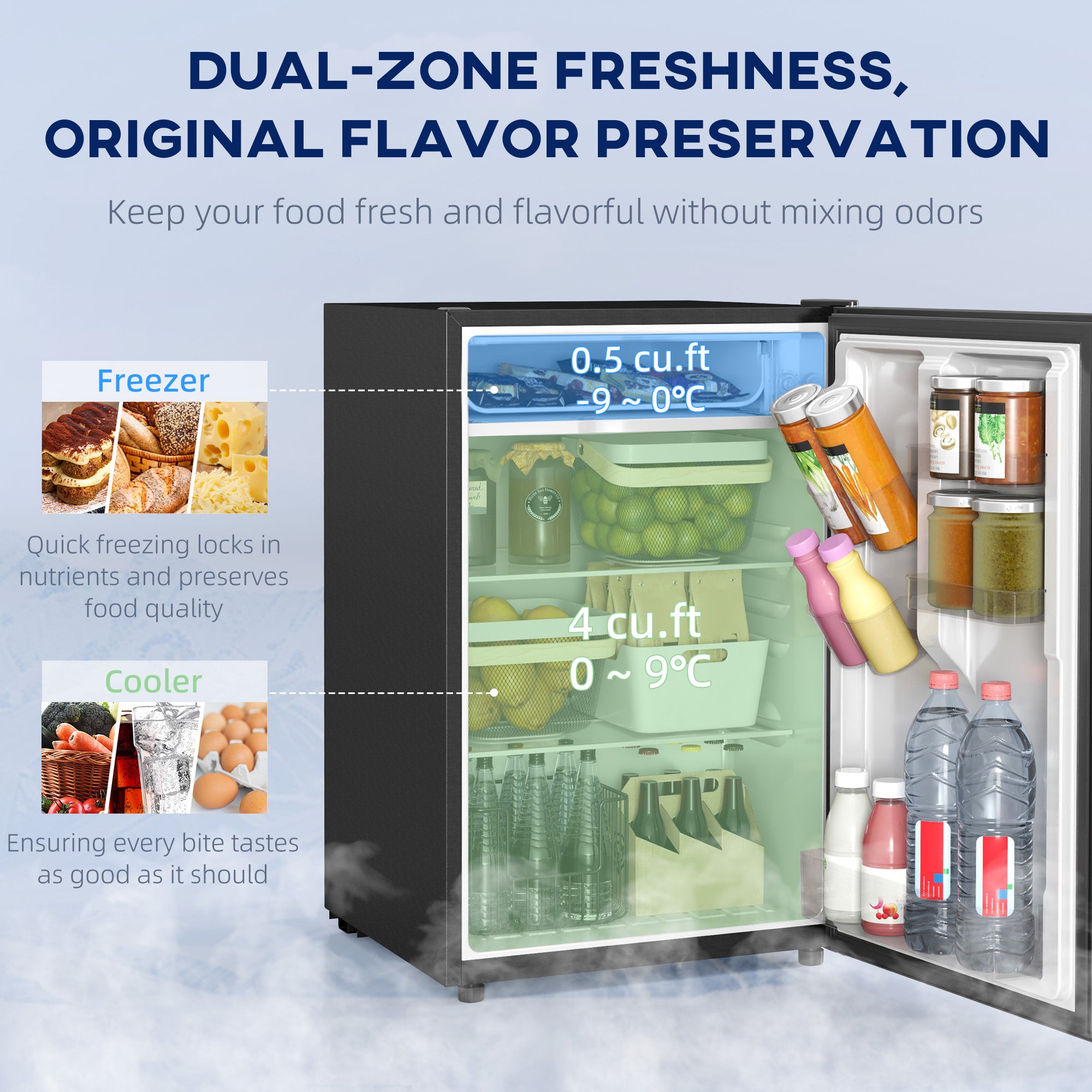 4.5 Cu.Ft Mini Fridge, Single Door Refrigerator with Freezer, Wheels, Adjustable Thermostat, Reversible Door, Black