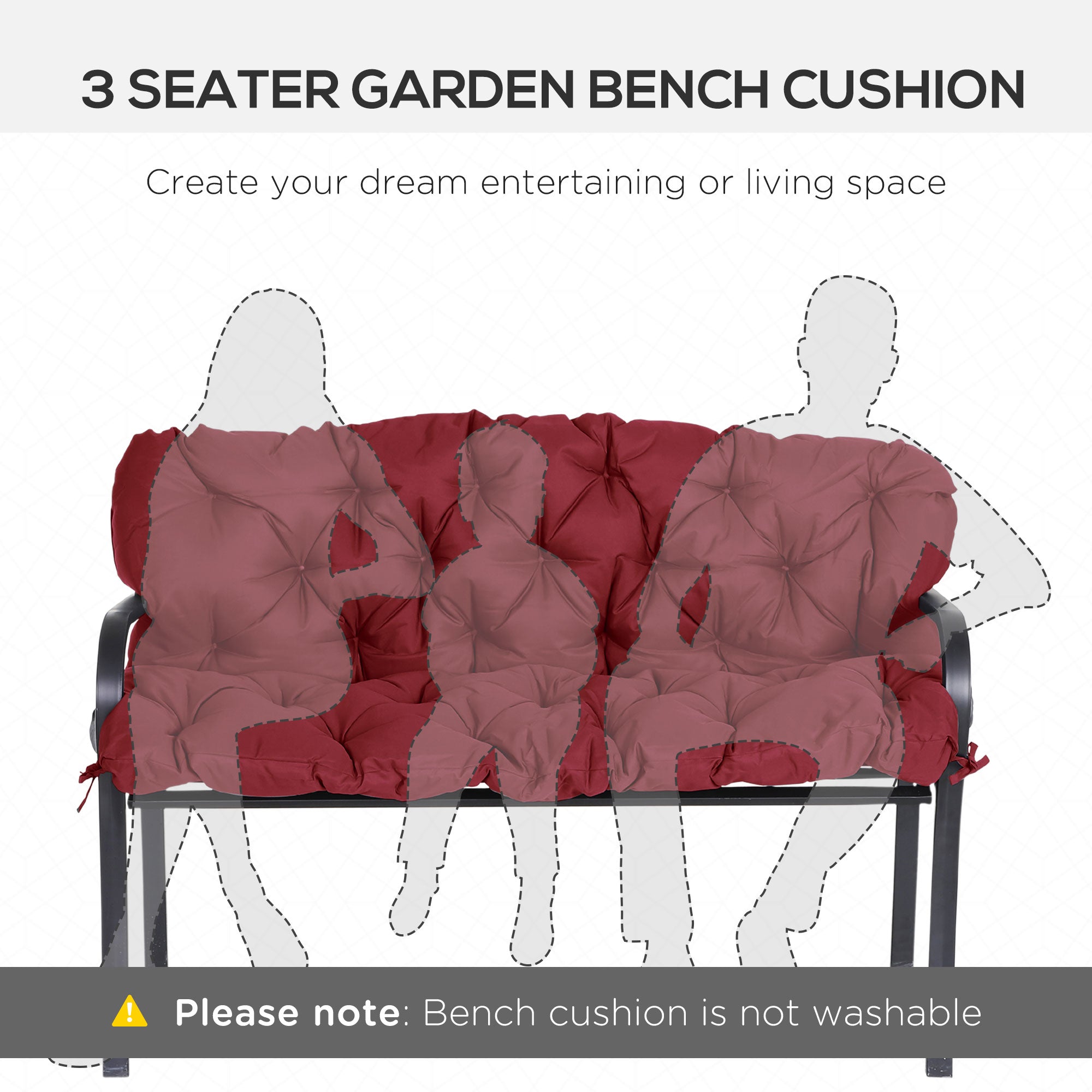 59" x 38" Tufted Bench Cushion for Outdoor Furniture, 3-Seater Replacement for Swing Chair, Patio Sofa/Couch, Wine Red