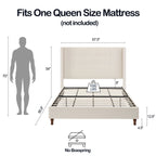 Peyton Upholstered Queen Bed Frame with 54" High Headboard, Hand Buttoned Tufting, Nailhead Trim Wingback, No Box Spring Needed, Easy Assembly, Ivory Velvet, Ivory