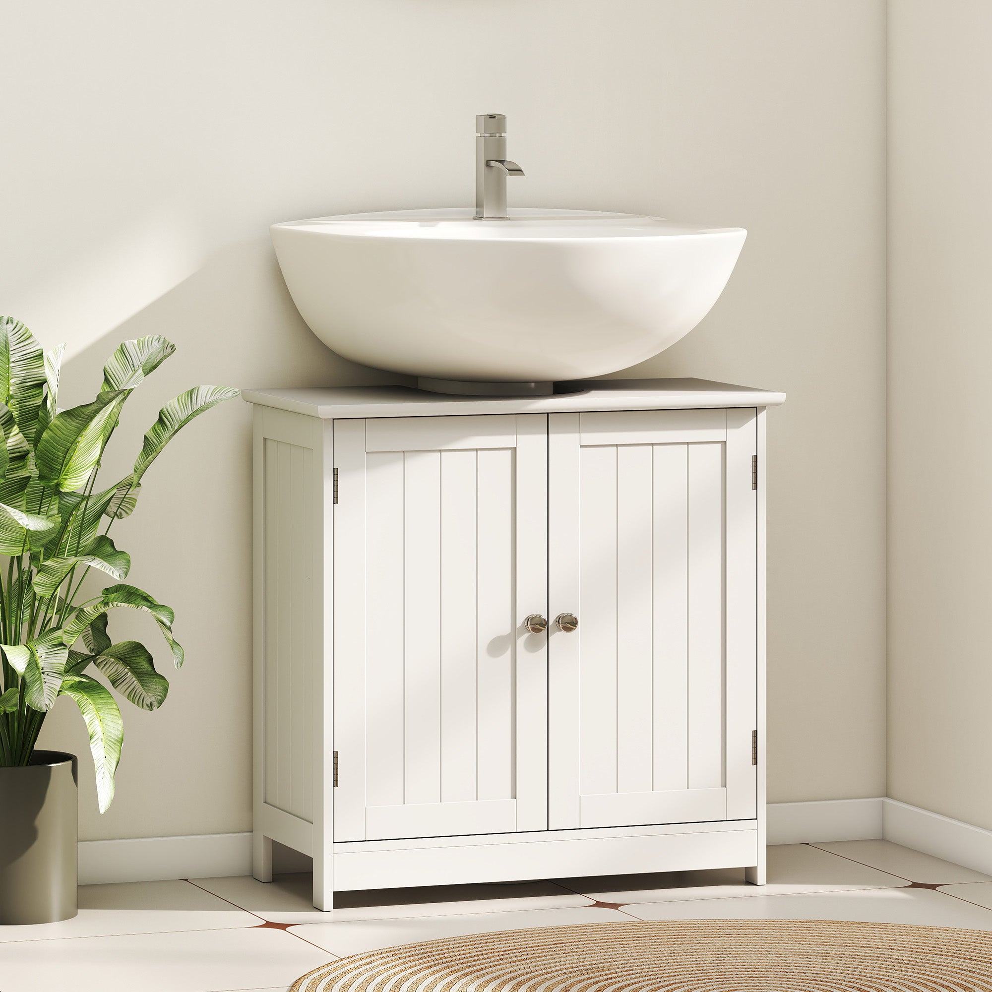 24" Under Sink Storage Cabinet with 2 Doors and Shelves, Pedestal Sink Bathroom Vanity Furniture, White