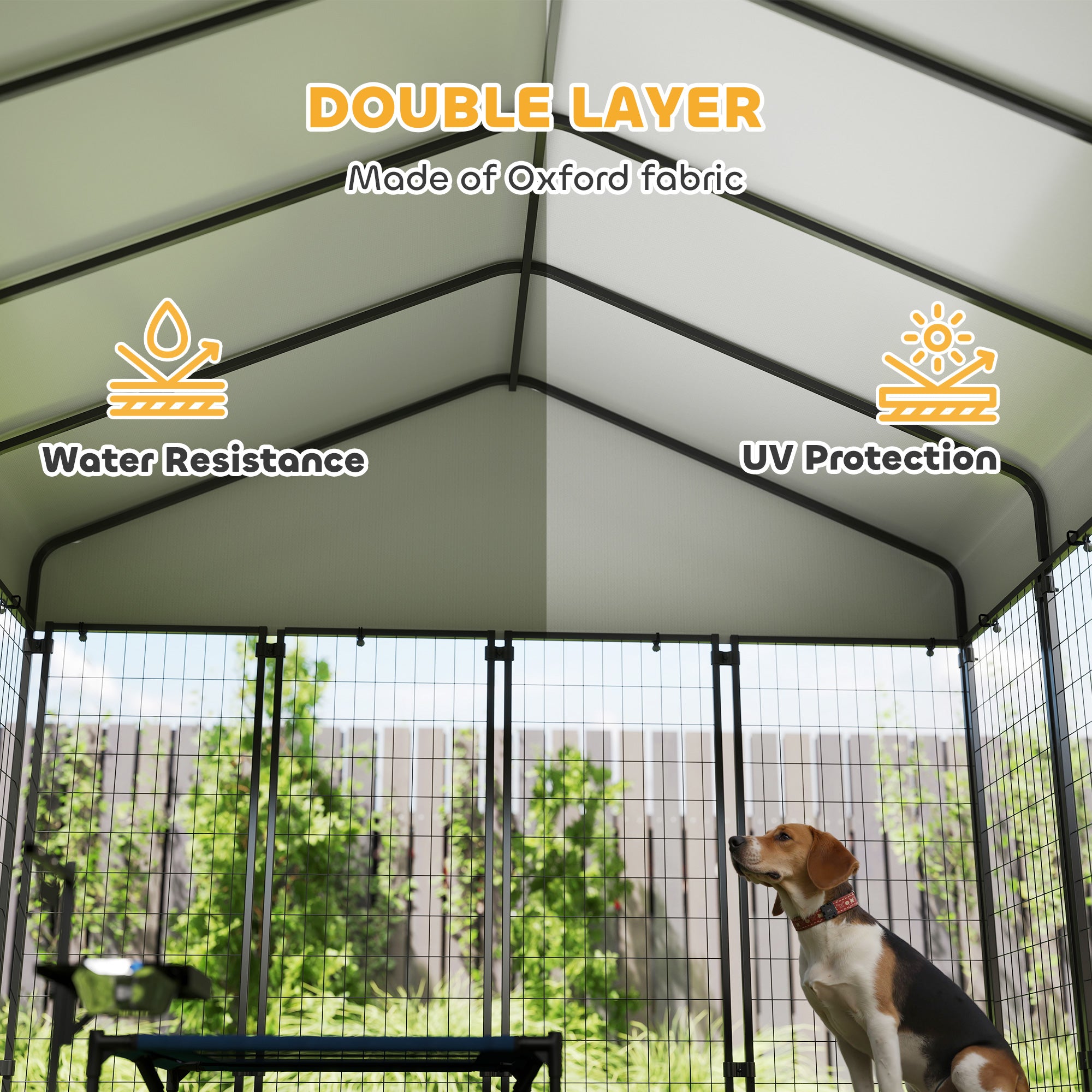 Outdoor Dog Kennel with Roof, 8' x 8' x 6' Heavy Duty Welded Wire Dog Playpen Enclosure with Escape-proof Lock