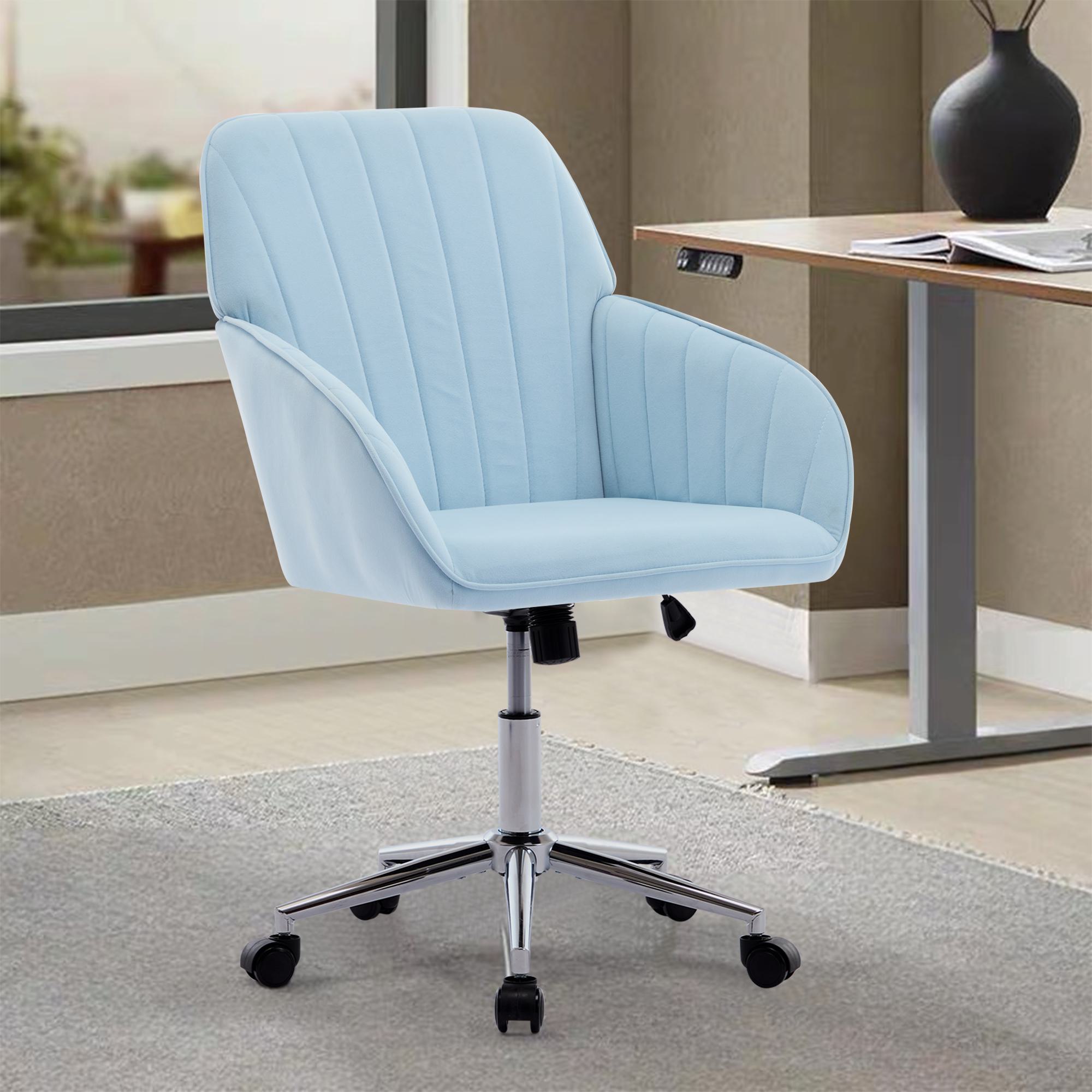 Adjustable Swivel Chair with Memory Foam Cushion and Lumbar Support, Ergonomic Office Chair with Silver Base, 25" L x 23" W x 38" H, Baby Blue