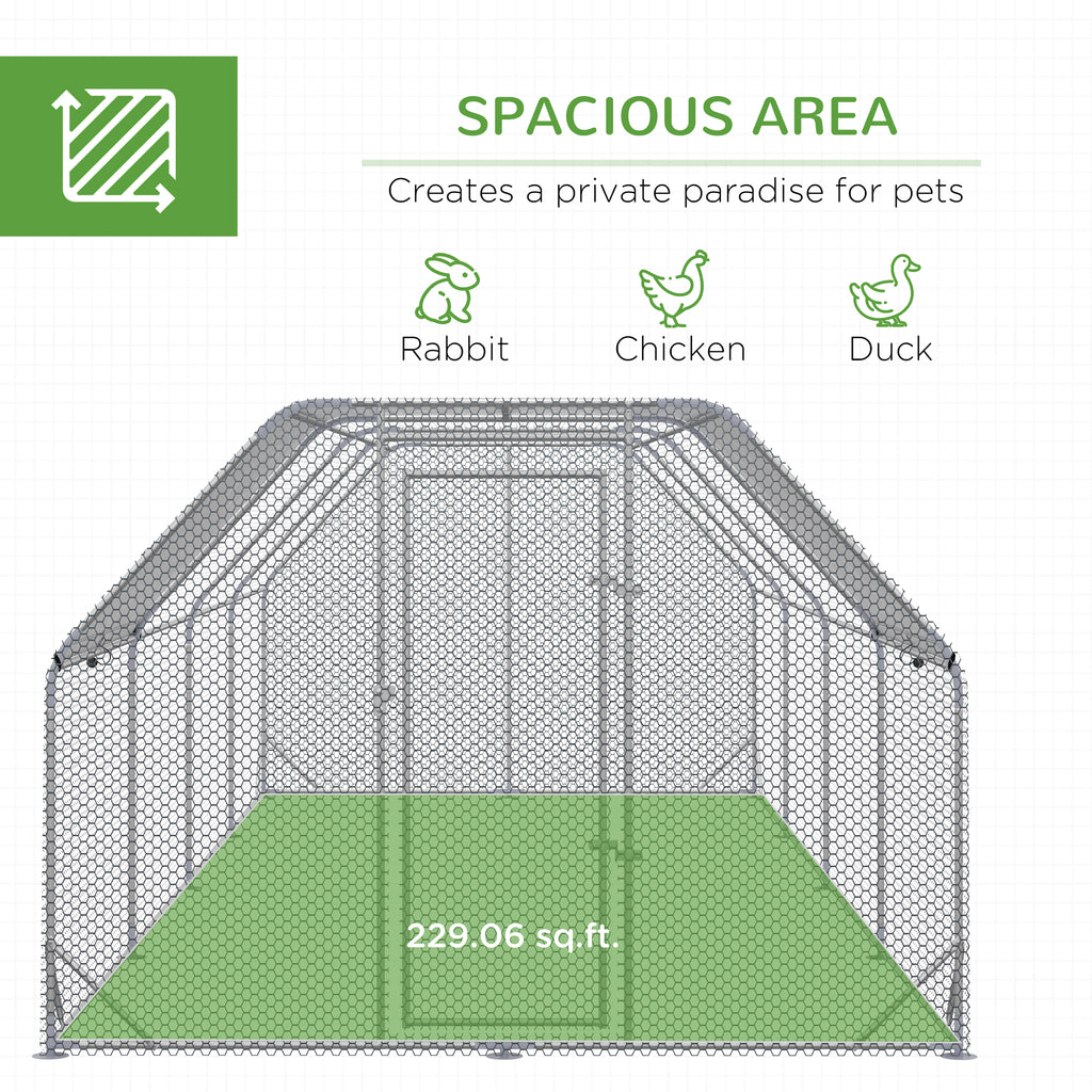 Large Chicken Coop Metal Chicken Run with Waterproof and Anti-UV Cover, Flat Shaped Walk in Fence Cage Hen House for Outdoor and Yard Farm Use, 1" Tube Diameter, 9.2' x 24.9' x 6.4'