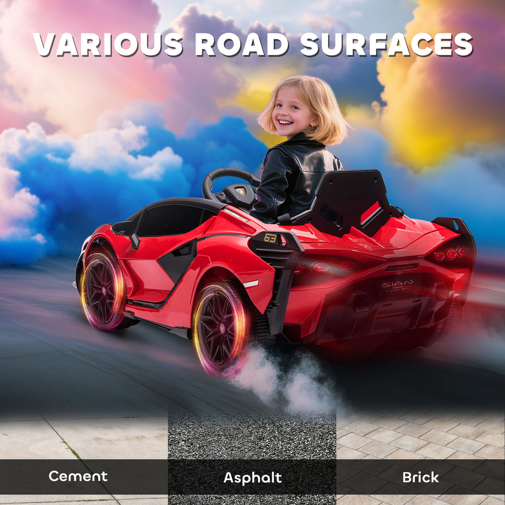 12V SIAN Licensed Electric Car for kids with Remote Control, Horn, Music, & Headlights, Red