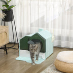 Hooded Cat Litter Box w/ Litter Mat, Litter Particle Catching, Light Blue