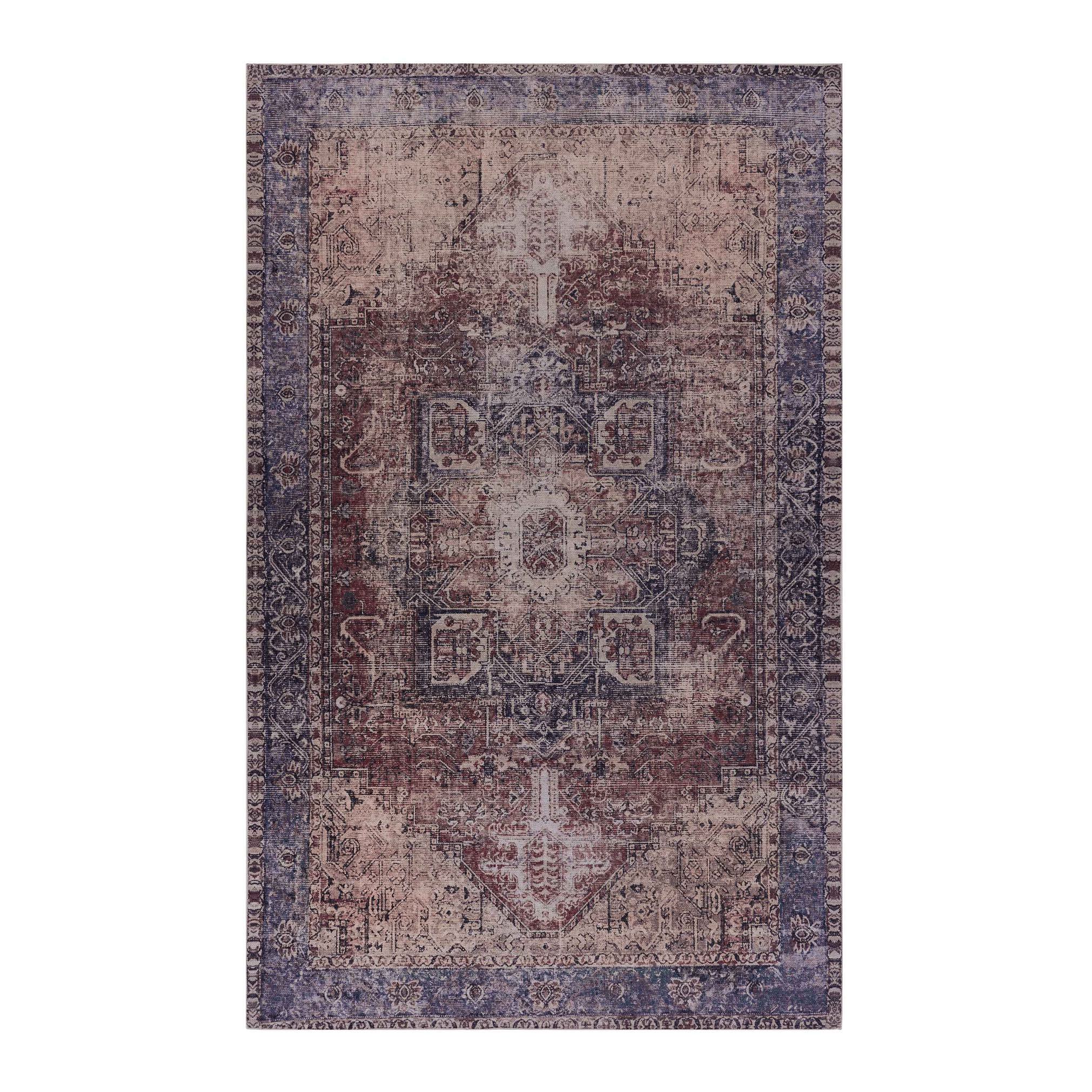 4x6 Low-Pile Non-Slip Non-Shedding Washable Area Rug, Kid and Pet Friendly, Foldable for Living Room, Bedroom, Kitchen, Dining Room, Burgundy