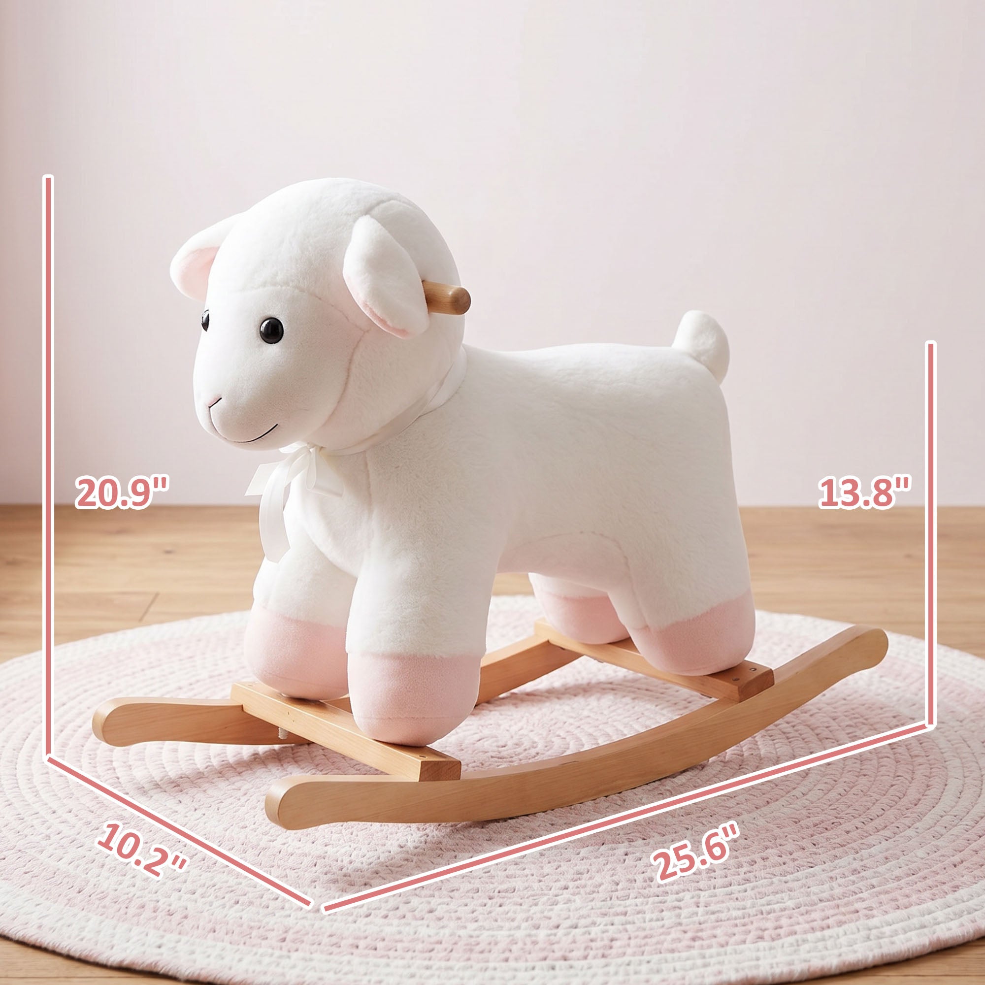 Lamb Rocking Horse Sheep, Nursery Stuffed Animal Ride On Rocker for Kids, Wooden Plush, White