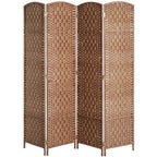 Room Divider 4 Panel, 6FT Tall Folding Privacy Screen, Freestanding Hand-Woven Partition for Room Separation with 360° Hinges, Paper Rope Diamond Weave, Natural