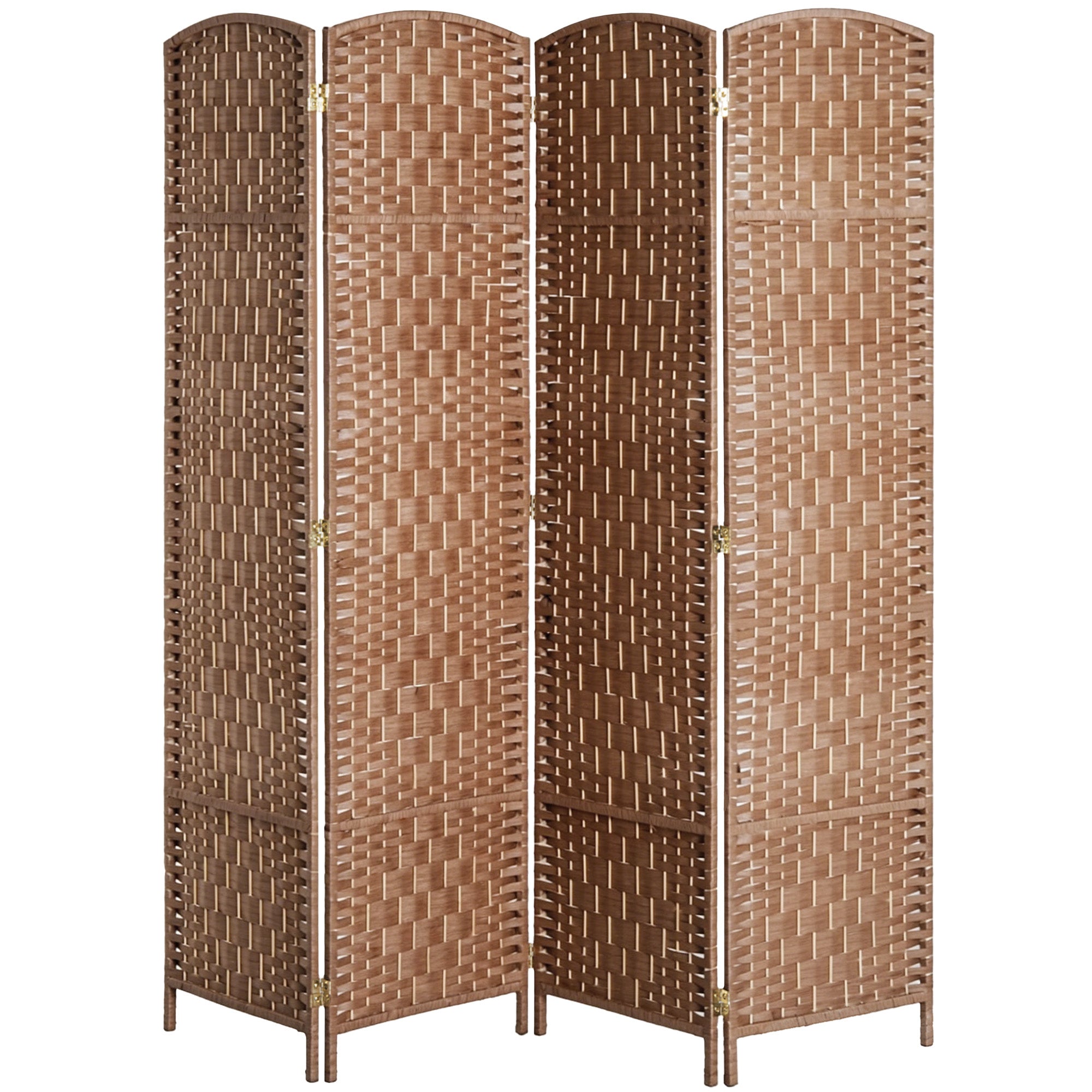 Room Divider 4 Panel, 6FT Tall Folding Privacy Screen, Freestanding Hand-Woven Partition for Room Separation with 360° Hinges, Paper Rope Diamond Weave, Natural