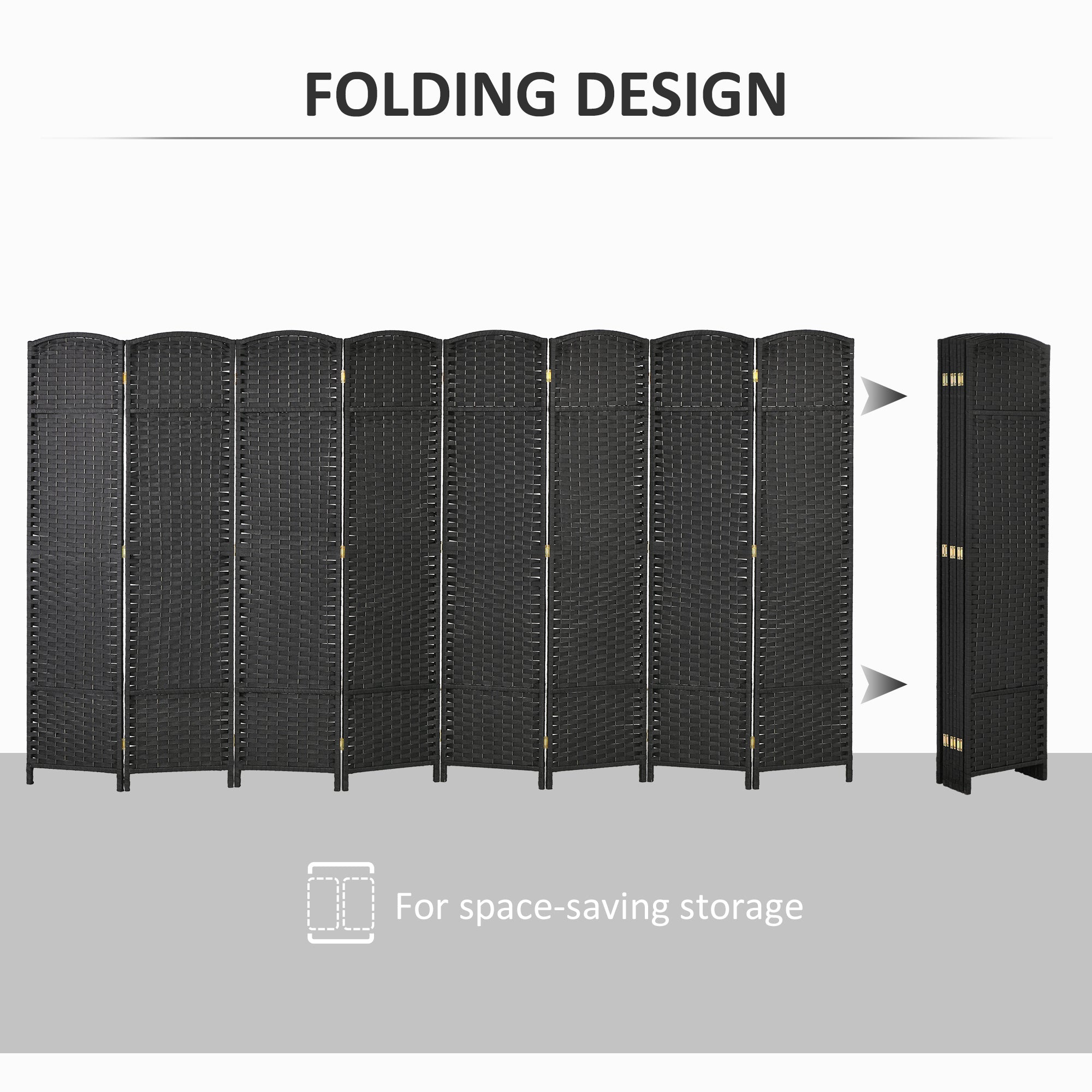 Folding Room Divider Screen 8 Panel 5.6 ' Tall Privacy Screen Freestanding Room Partition for Home Office, Black