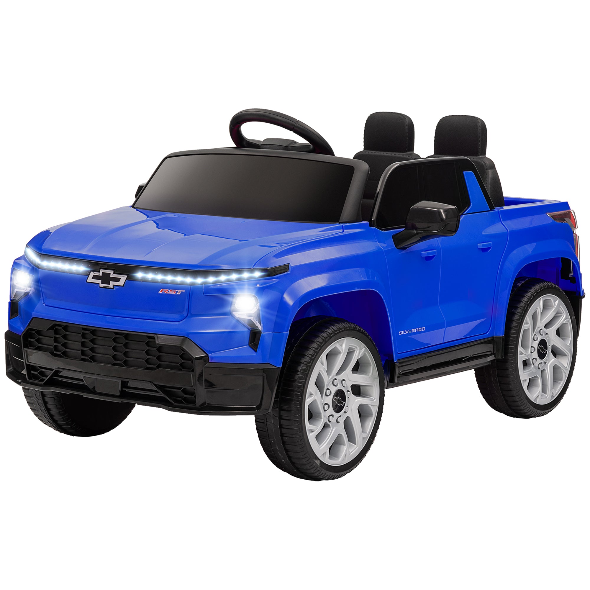 12V Silverado EV RST Licensed Kids Electric Car with Parent Remote Control, Spring Suspension, Blue