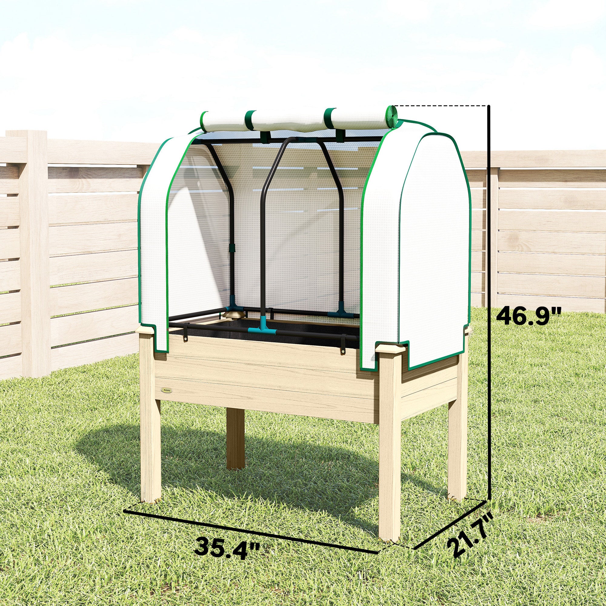 Raised Garden Bed with PE Greenhouse Cover Outdoor Planter Box for Herbs and Vegetables, 35 x 22 x 47 inch, Natural