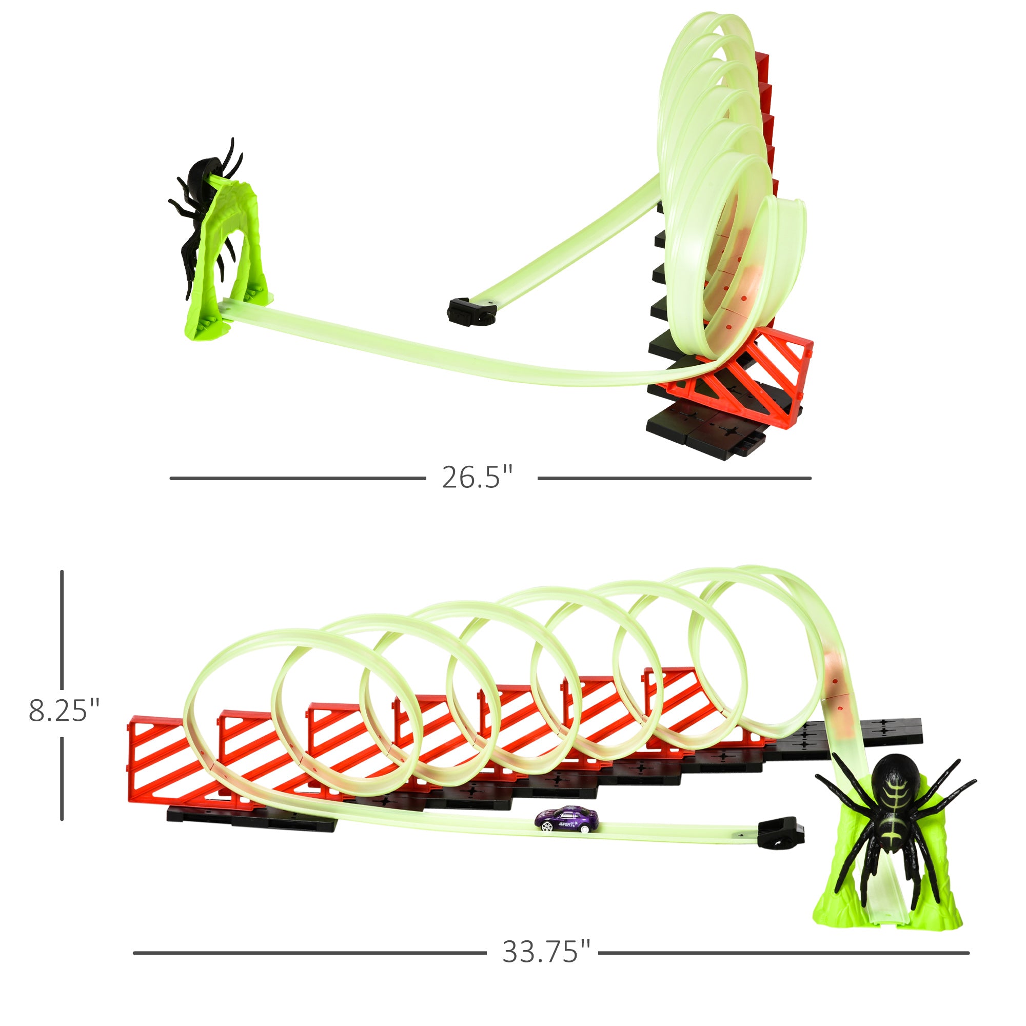 Track Builder Loop Kit Criss-Cross Glowing Race Track Toy Set Spooky Spider Fun Starter Kit, for Kids 3-6, Lime Green
