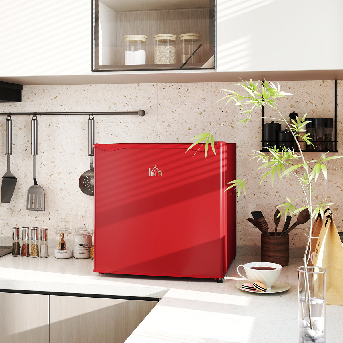 1.1 Cu.Ft Countertop Mini Freezer, Compact Upright Freezer with Removable Shelves, Red