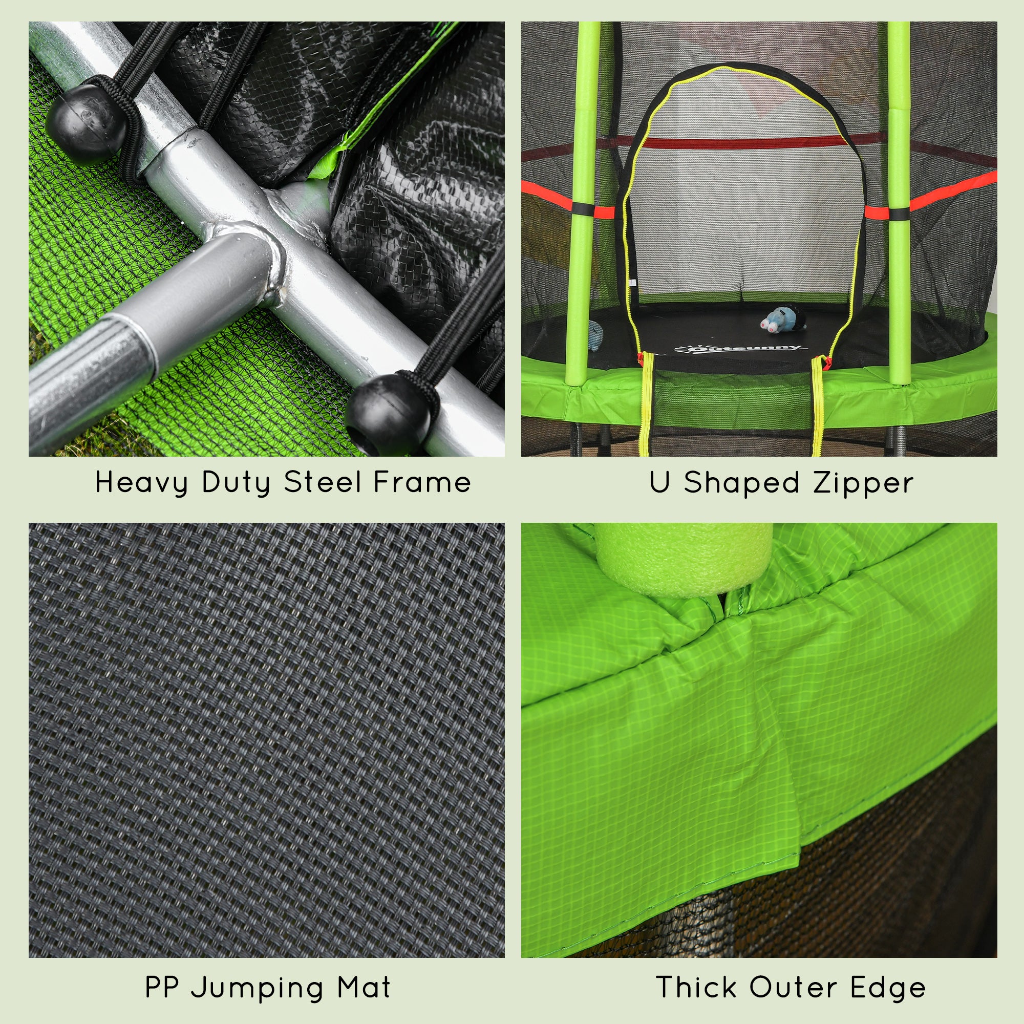 Φ5FT Kids Trampoline with Enclosure Net for Age 3 to 6 Years Green