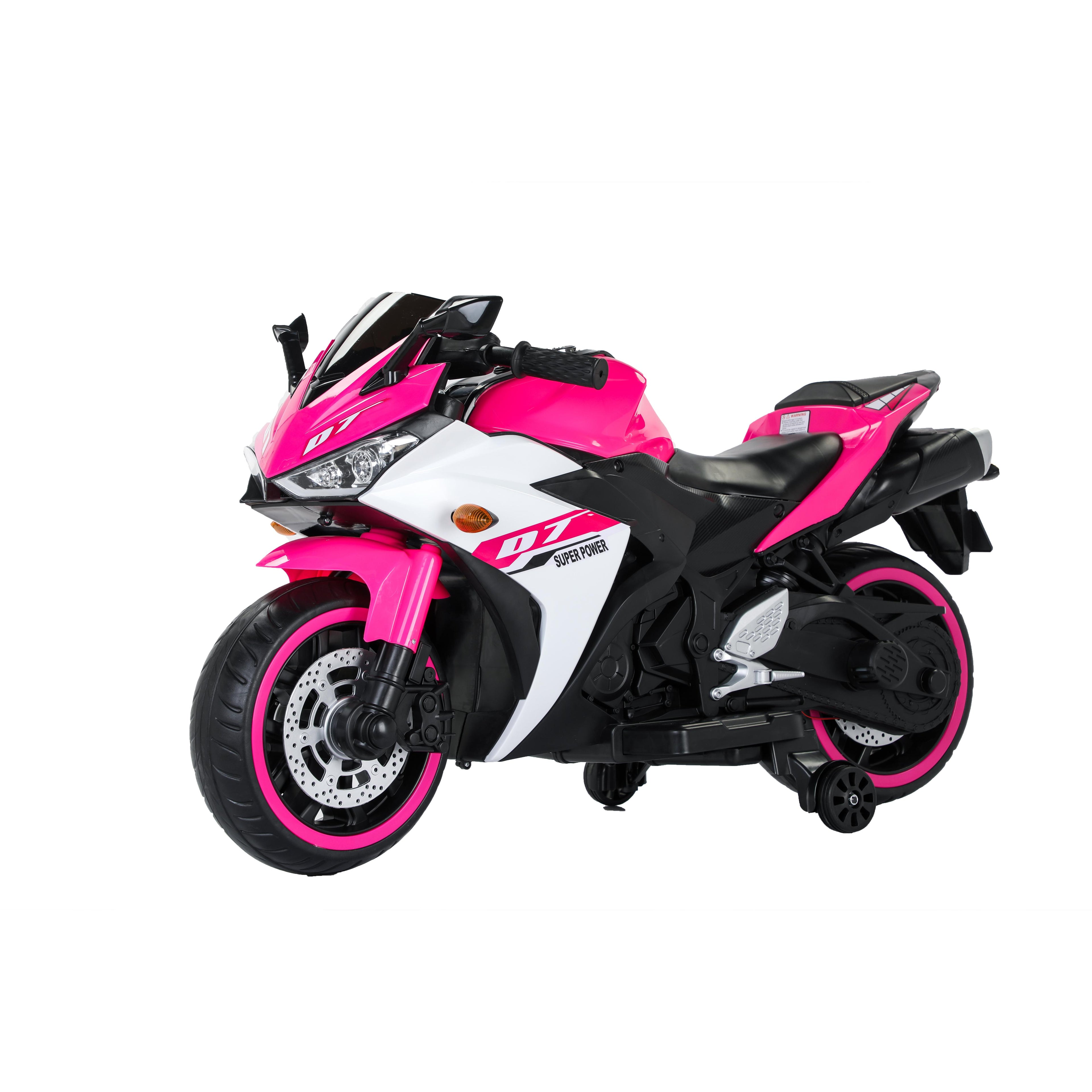 12V Kids Electric Ride-On Motorcycle with Training Wheels and Headlight, Motorbike with MP3 and Light-Up Wheels, 46" L x 20" W x 26" H, Pink