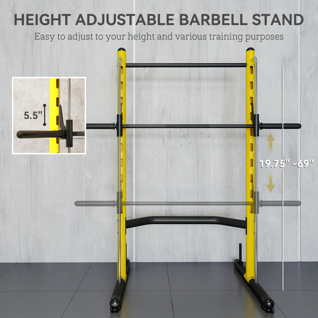 Squat Rack with Pull Up Bar and Barbell Bar Adjustable Bench Press Multi-Function Weight Lifting Half Rack, Yellow