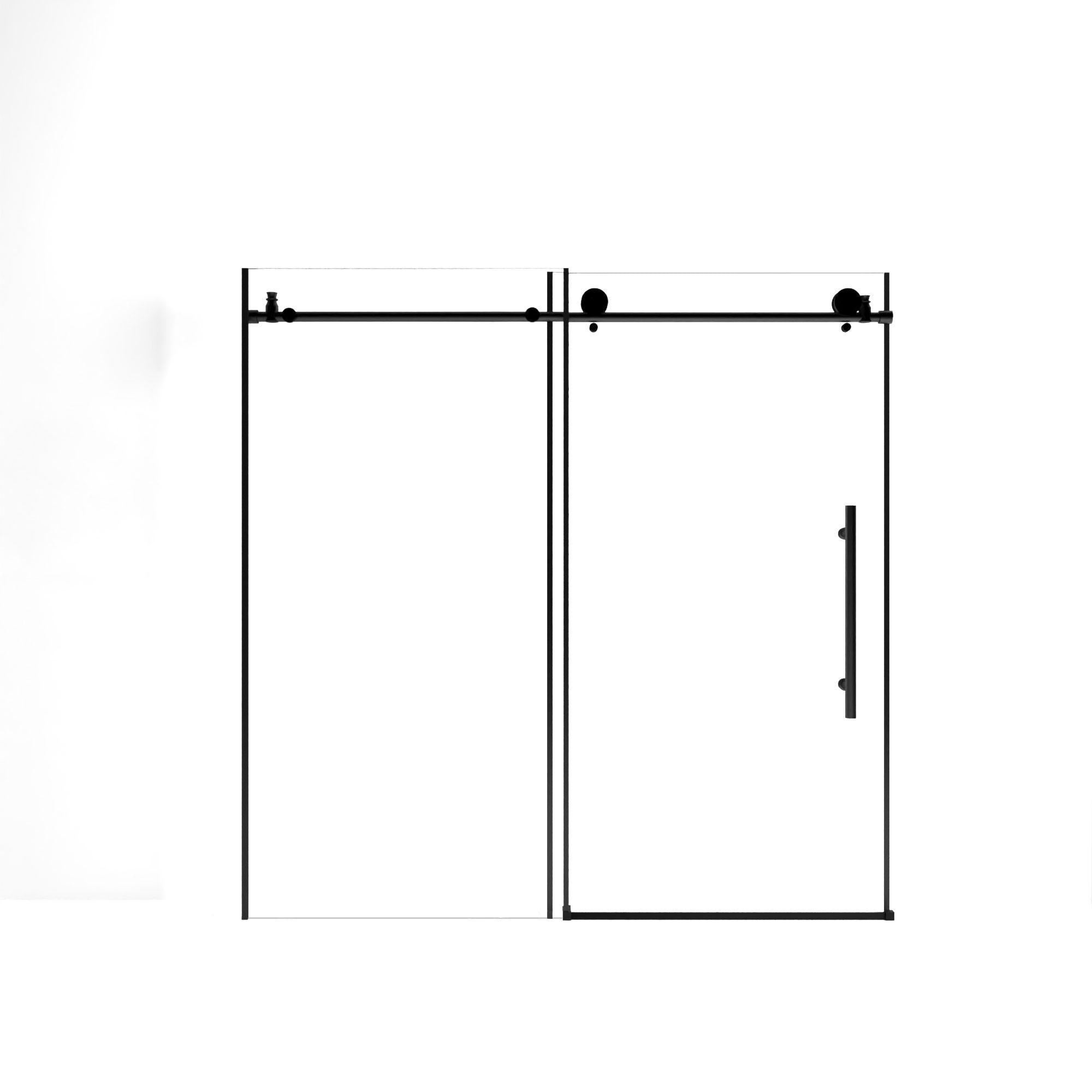 Frameless Sliding Shower Door with Smooth Quiet Stainless Steel Rollers & Round Tracks, Panel for Bathroom, 60" L x 0.5" W x 60" H, Matte Black