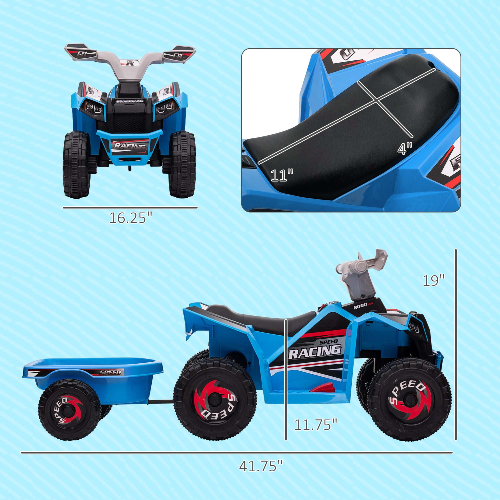 6V Electric Toy Car with Back Trailer, Forward Backward, Wear-Resistant Wheels for Ages 18-36 Months, Blue