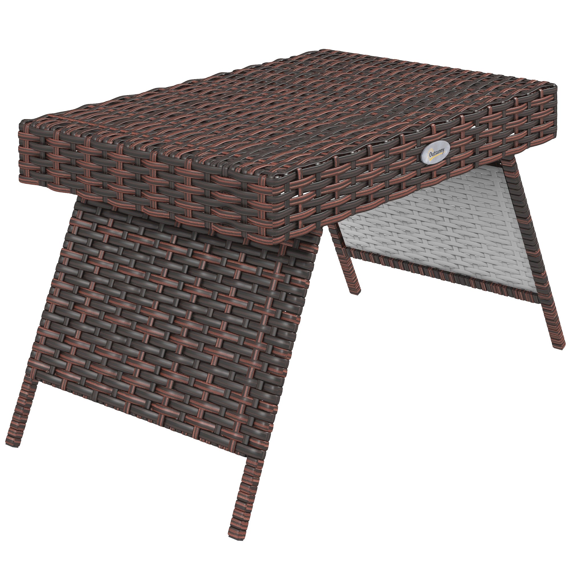 Folding Rattan Side Table, Outdoor End Table, Hand Woven PE Rattan Coffee Table for Balcony, Backyard, Garden, Lawn, Courtyard, Brown, 23.5" x 16.25" x 16.25"