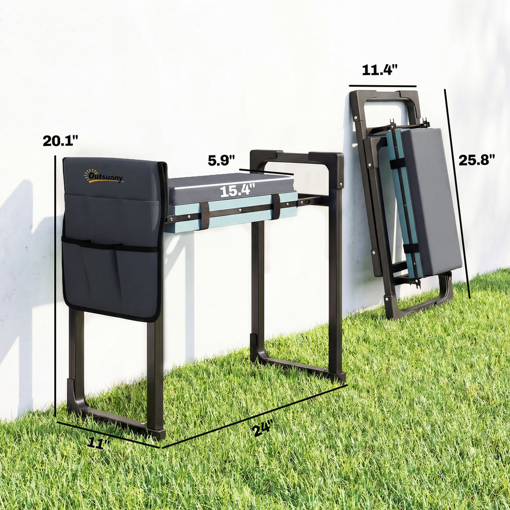 Garden Kneeler and Seat, Heavy Duty Foldable Gardening Stool with Thicker Soft Kneeling Pad, Extendable Steel Leg