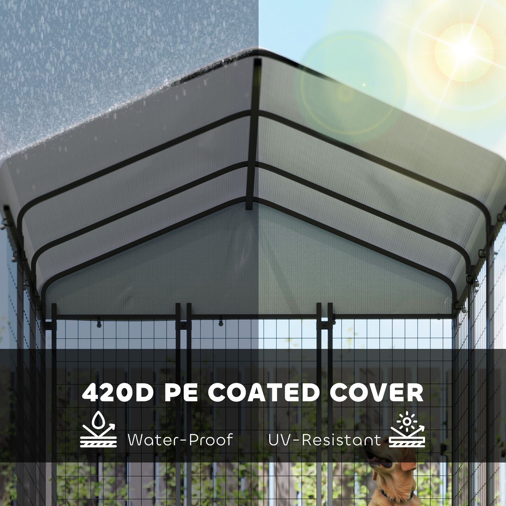 5.9' x 5.9' x 6' Outdoor Dog Kennel with Roof, Rotating & 4-Level Adjustable Bowls