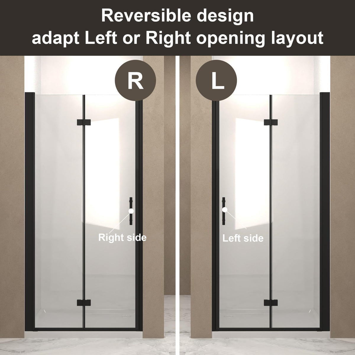 36" Bifold Shower Door with Stainless Steel Handle and Raised Water-Blocking Strips, Space-Saving Panel for Bathroom, 36" L x 0.5" W x 72" H, Matte Black